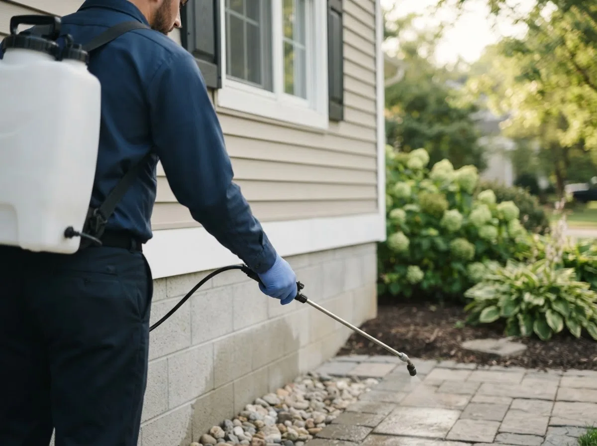 Pest control technician inspecting a home in Bushton, KS